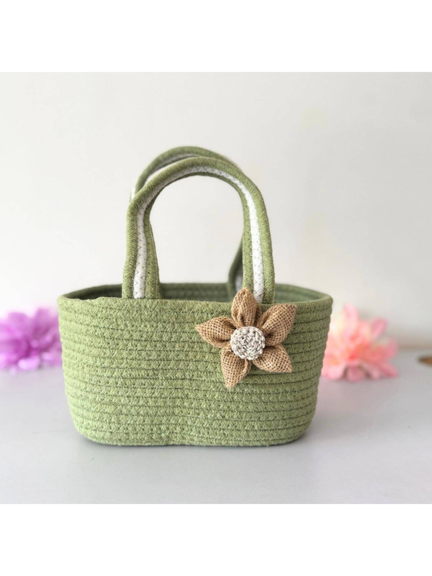 JASMEY HOMES Pastel Harmony Basket Style Handbag With Jute Bow