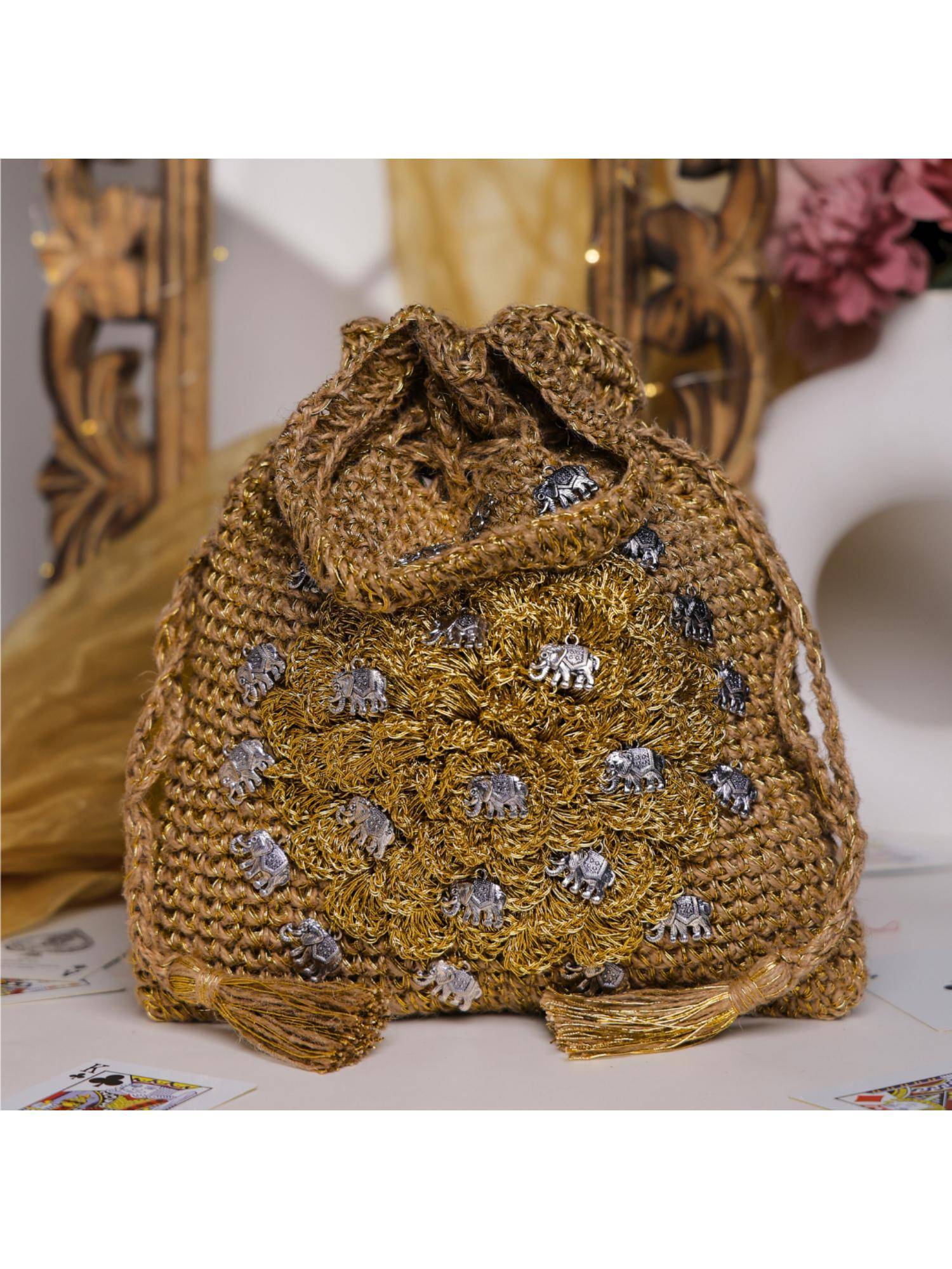 ITIHASIKALA Royal Radiance Handcrafted Potli Bag
