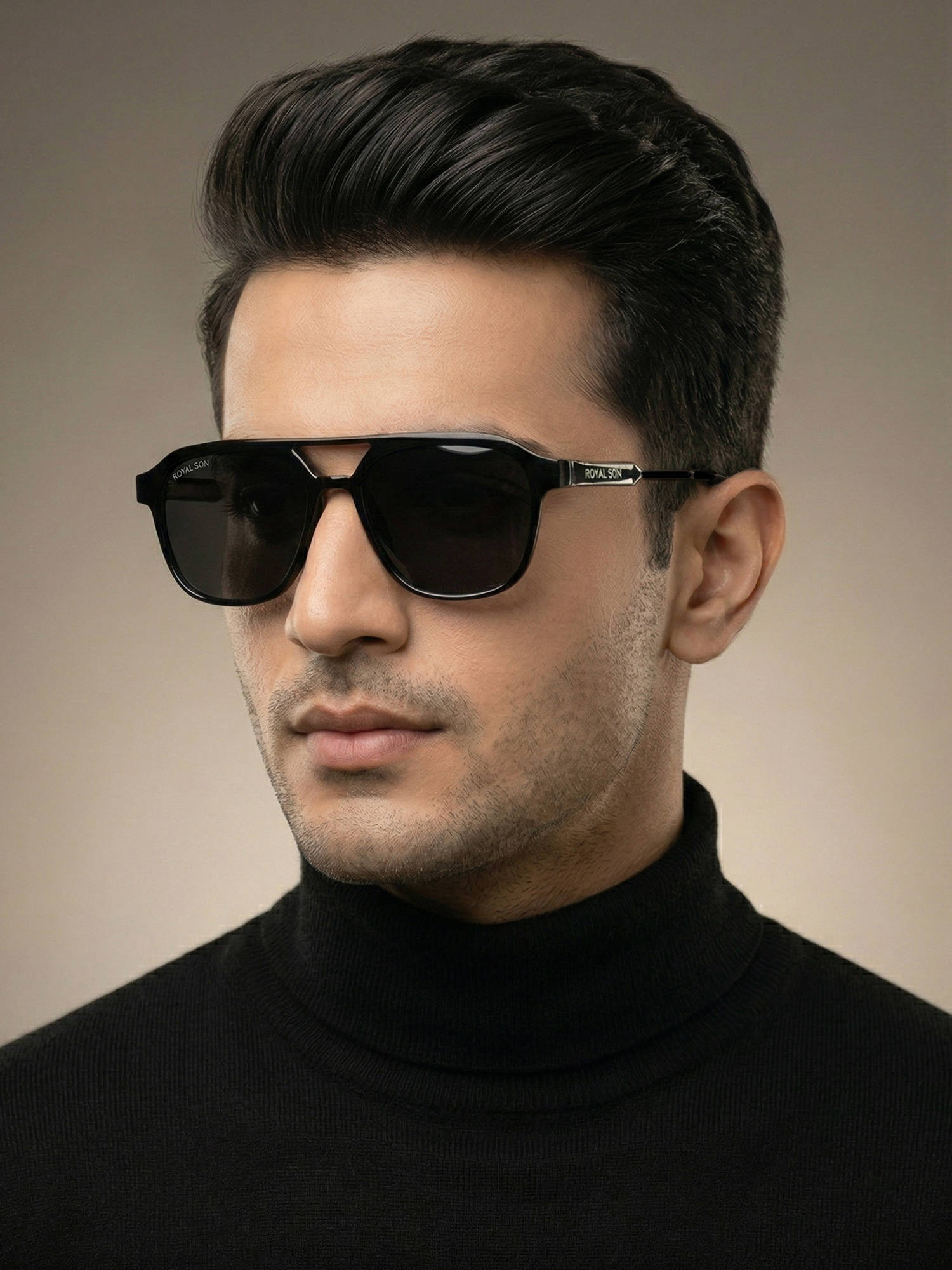 ROYAL SON Metal Silver Frame Black Lens Oval Rimless Sunglasses- Dusk_Monochrome_20276 (50)
