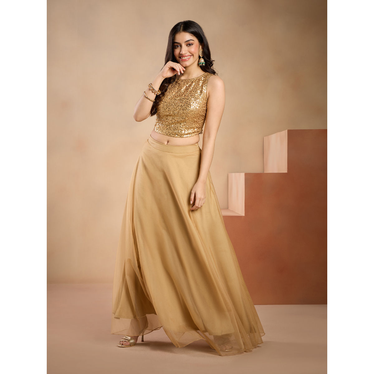 Diya Crop Top and Gold Skirt – The Anarkali Shop