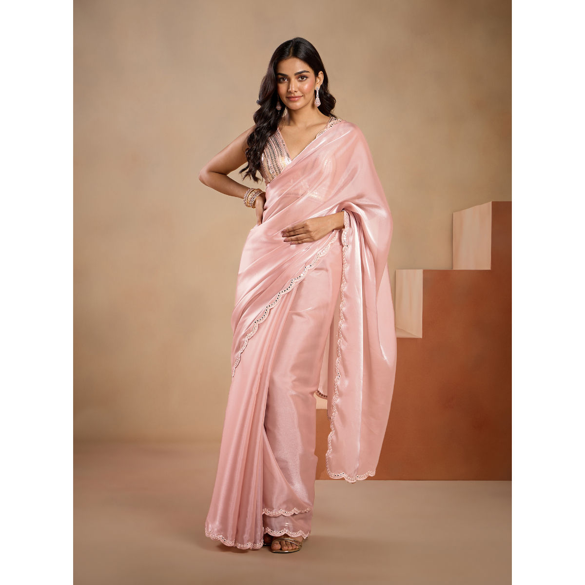 Lowest price | Mehandi Silky Shimmer Plain Saree and Mehandi Silky Shimmer  Plain Sari online shopping