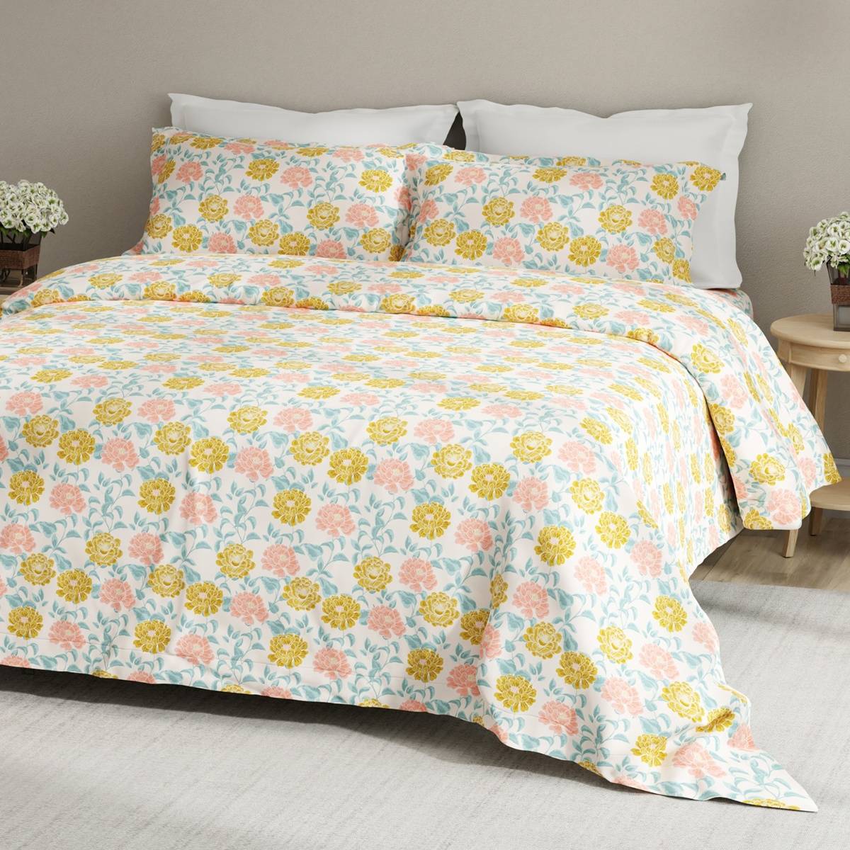 Boutique Living Embrace 100% Cotton 152 Tc Multicolor Floral King Bedsheet with 2 Pillow Covers