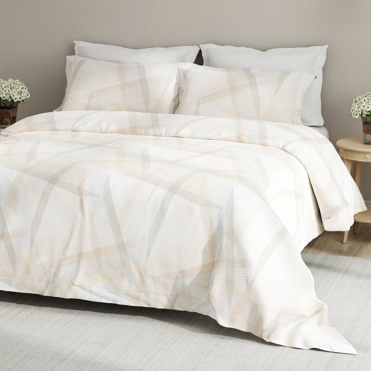Boutique Living Embrace 100% Cotton 152 Tc Beige Stripes King Bedsheet with 2 Pillow Covers