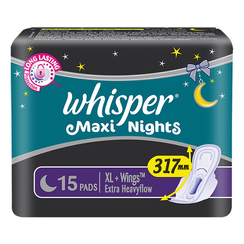 Whisper Maxi Nights Xl+ 15s Sanitary Pads for Women(Extra Heavyflow)