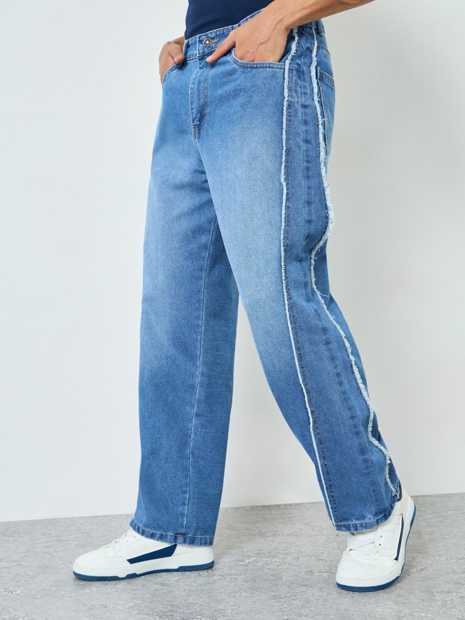 Buy Styli Mens Light Blue Medium Washed Oversize Fit Panelled