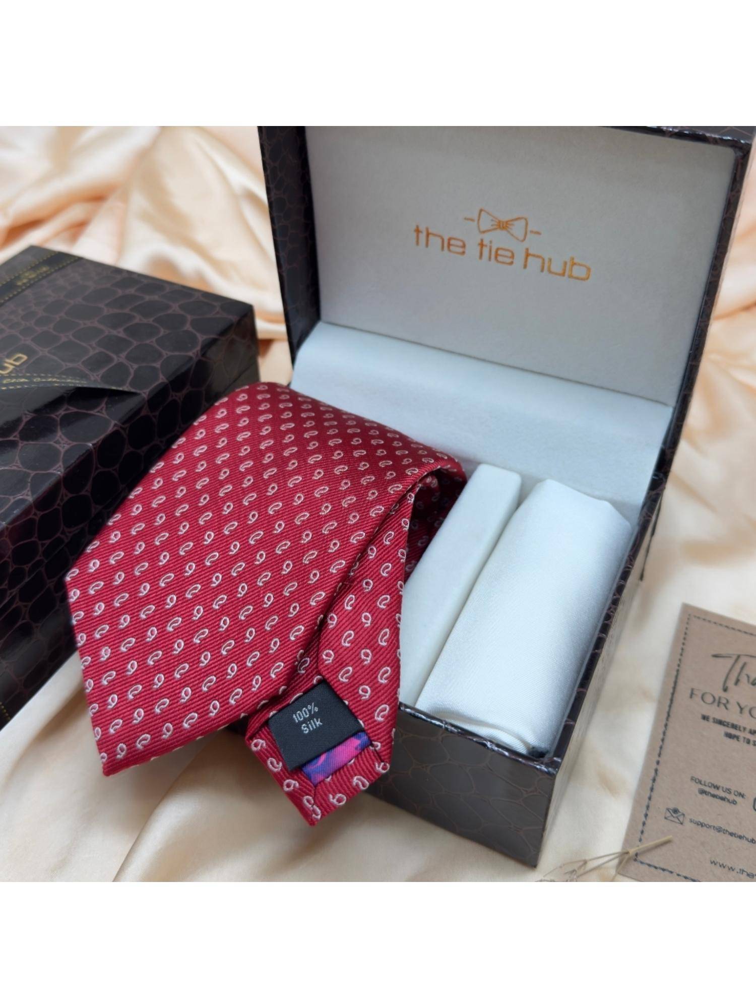 The Tie Hub Red Paisley Silk Tie & Pocket Square