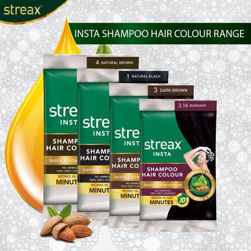 Streax Insta Shampoo Hair Colour - Natural Black 1: Buy Streax Insta  Shampoo Hair Colour - Natural Black 1 Online at Best Price in India | Nykaa