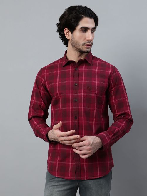 Buy Cantabil Men Red Checkered Full Sleeve Casual Shirt Online