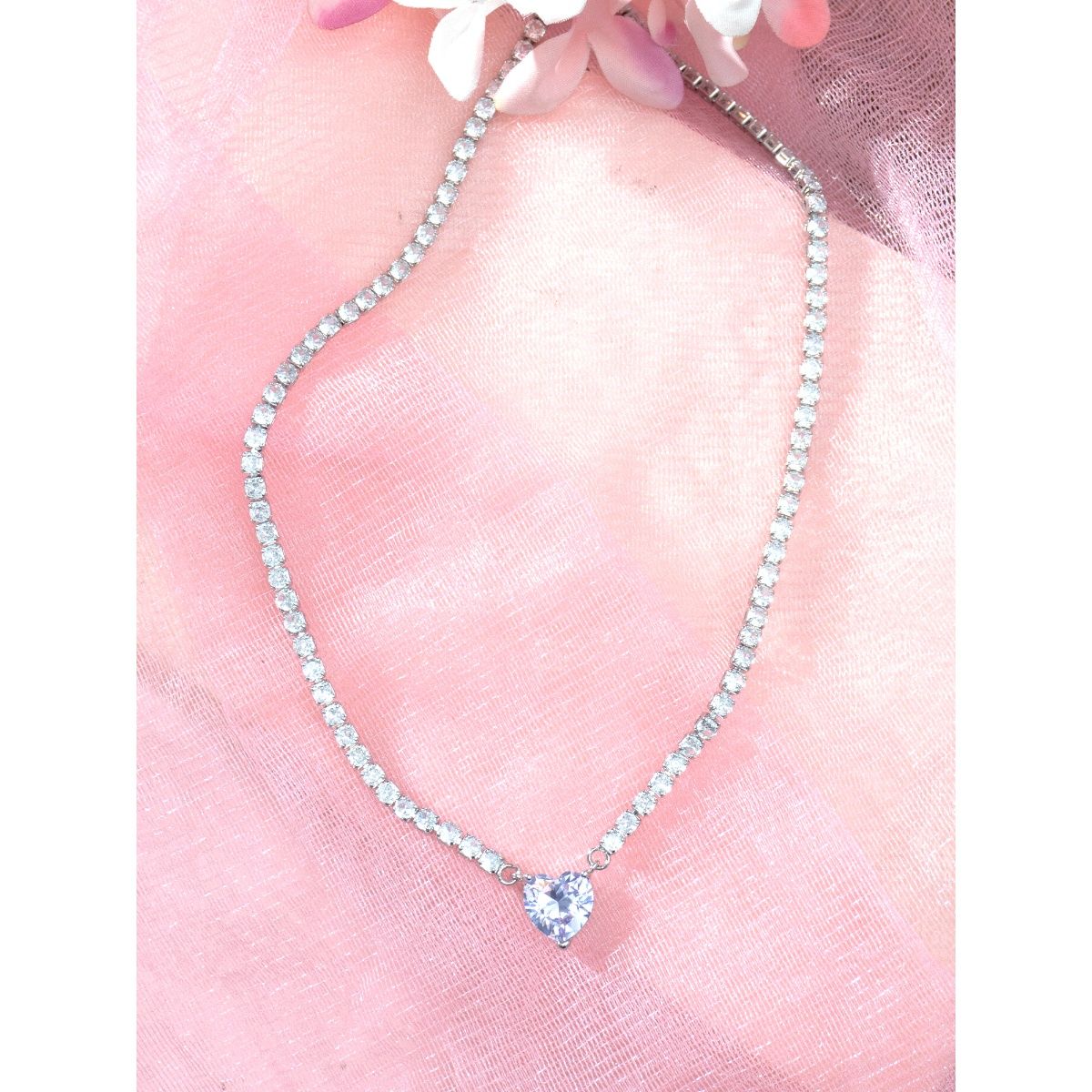 Buy Niscka Silver Plated Lavender Ad Zircon Stones Necklace Online