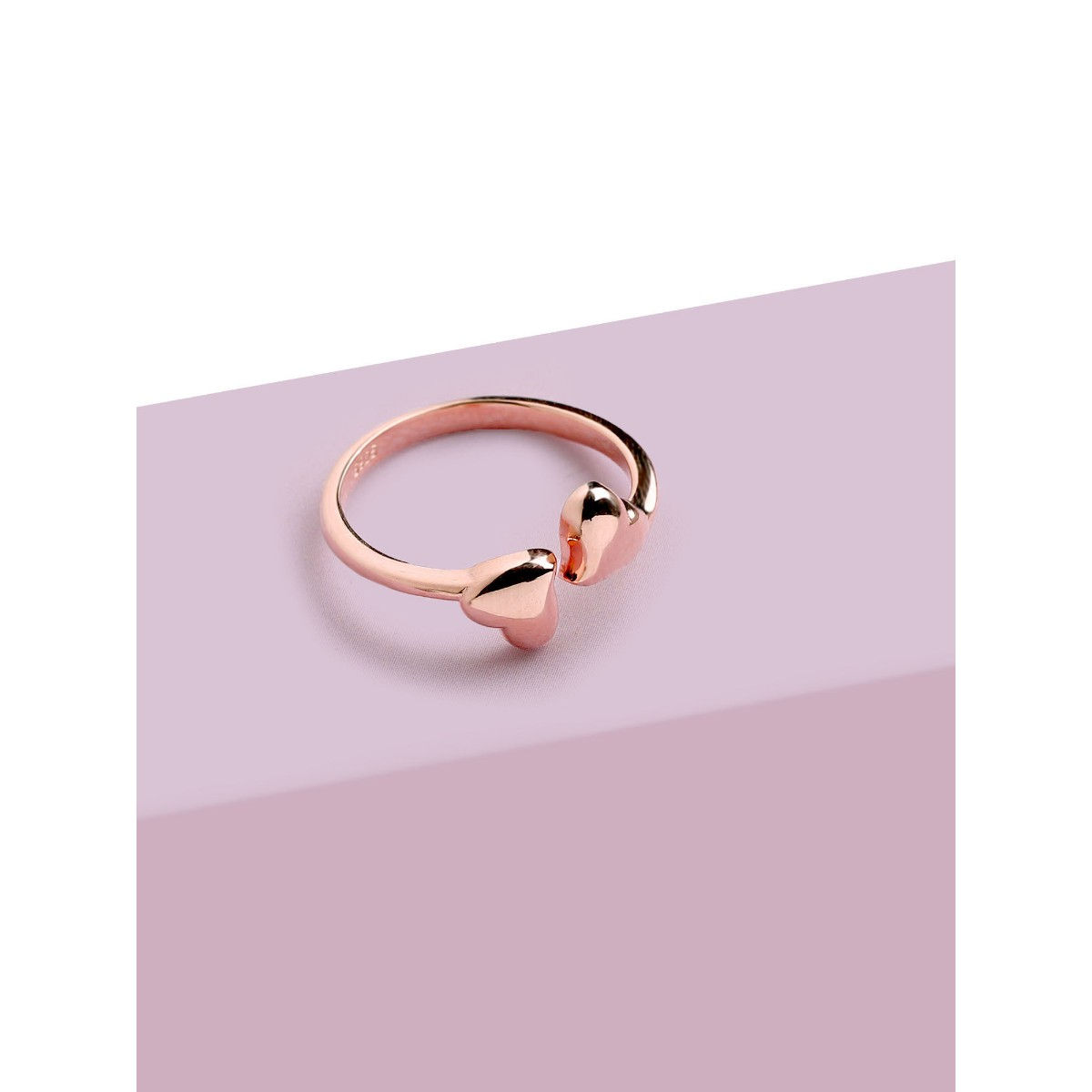 Giva 925 Sterling Silver Rose Gold Dual Heart Ring For Women(Adjustable