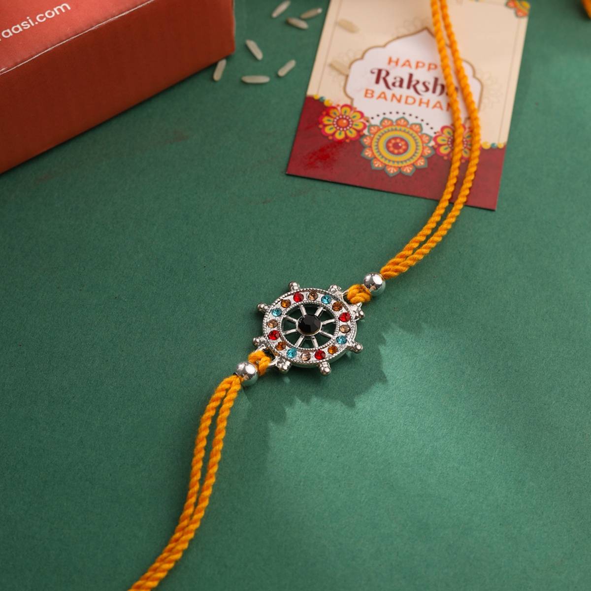 VIRAASI Ship Wheel Motif Rakhi for Brother With Roli Chawal & Card