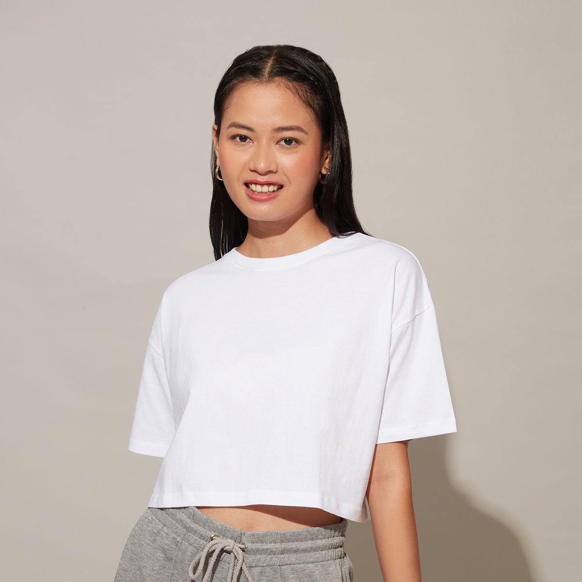 Twenty Dresses by Nykaa Fashion Basics White Solid Round Neck Loose