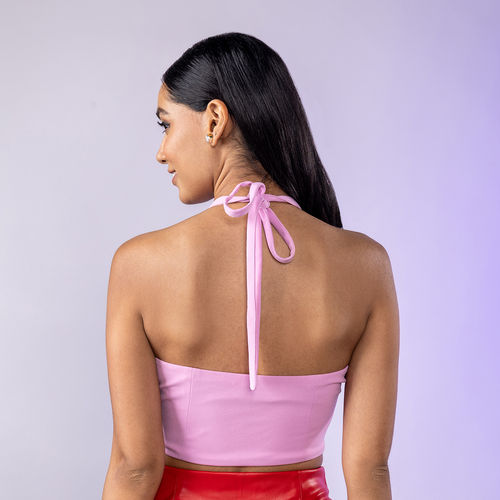 Twenty Dresses by Nykaa Fashion Light Pink Halter Neck Crop Top (XL) At Nykaa Fashion - Your Online Shopping Store
