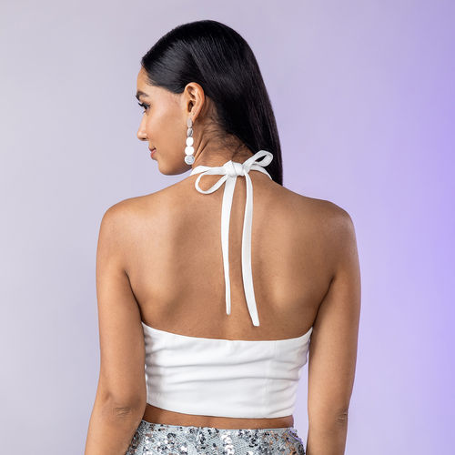 Buy Twenty Dresses by Nykaa Fashion White Halter Neck Crop Top Online