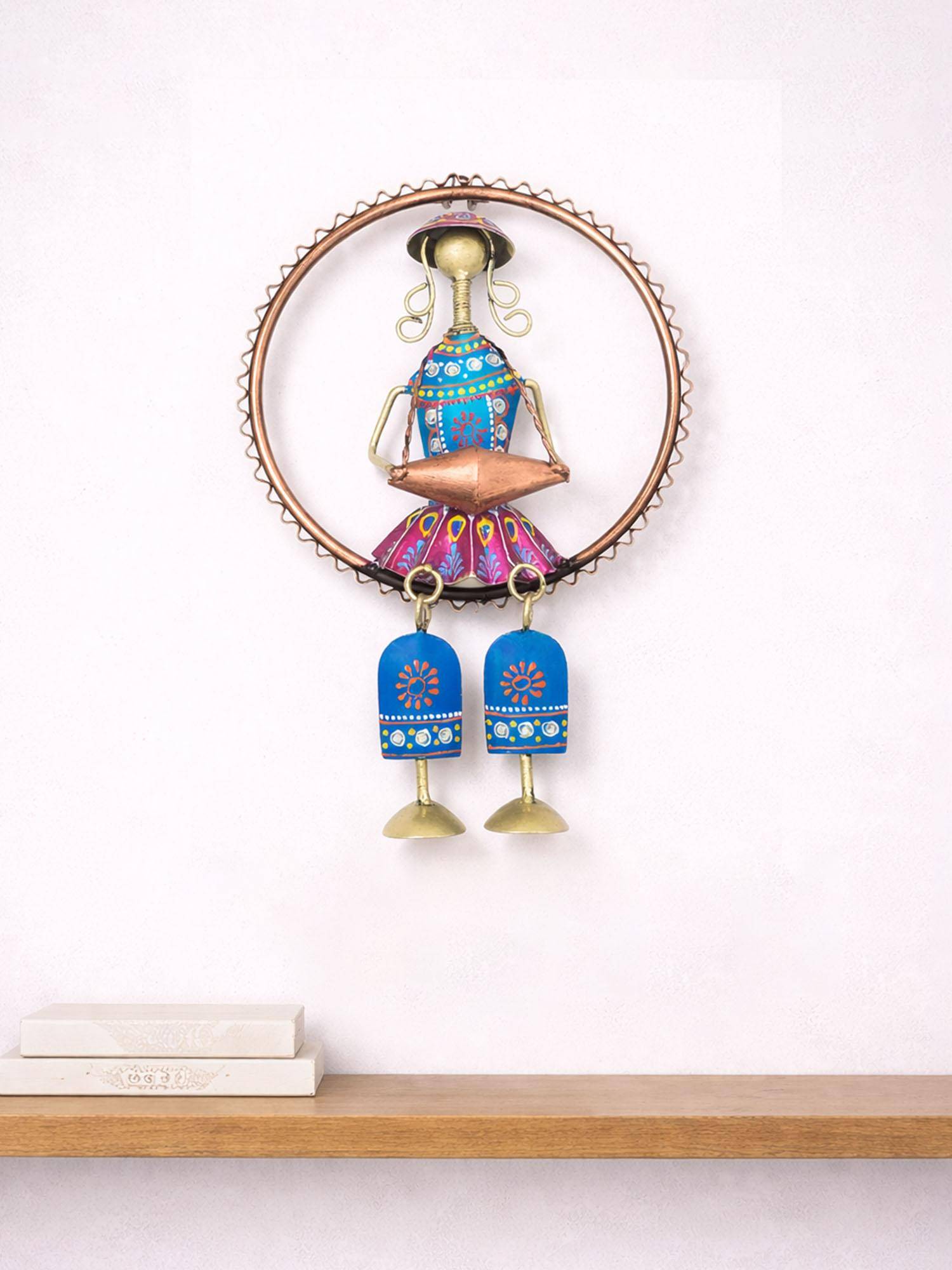 Golden Peacock Gold-Toned Multi-Color Handcrafted Doll Hanging Wall Decor