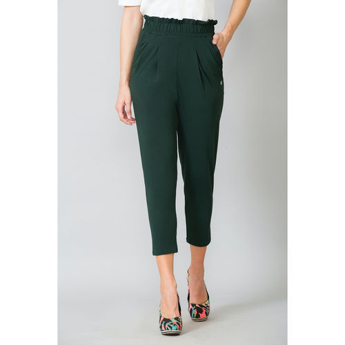 Van Heusen Women Athleisure Ruffled Waistband Ultra Soft Ruffle Pants  Green (XS)