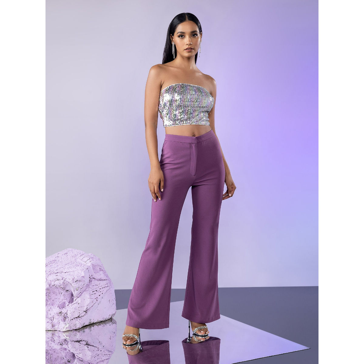 Twenty Dresses by Nykaa Fashion Purple Solid High Rise Bootcut Pants (26)