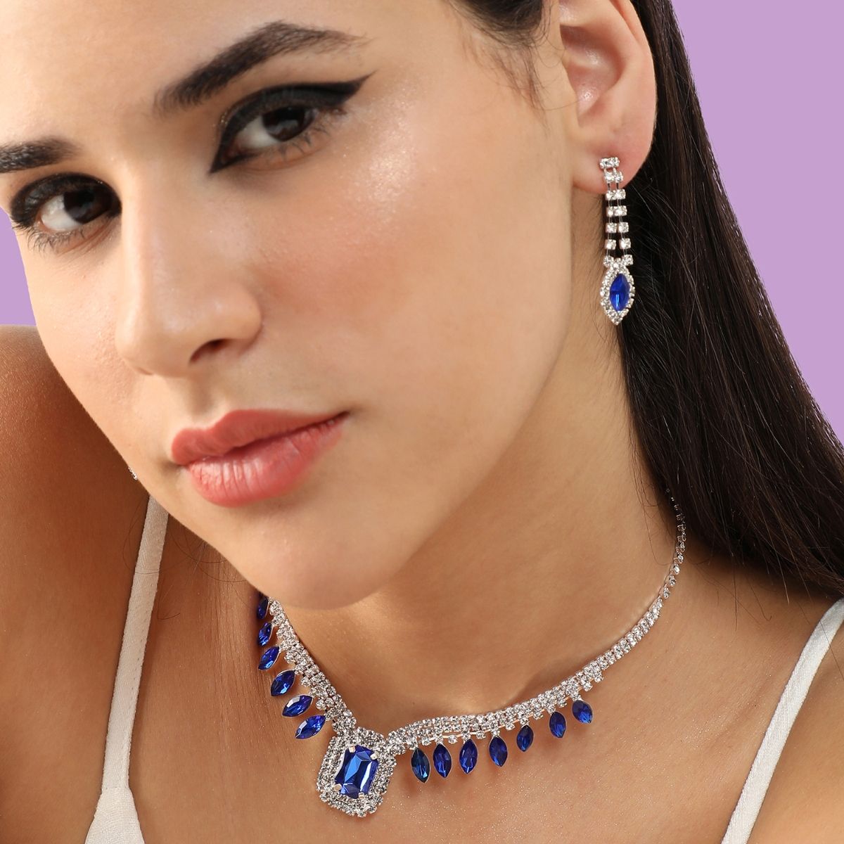 Indian Sapphire Blue Gold Kundan Necklace Earrings Tikka Hair Jewelry Set,  Indian Bridal Jewelry Set, Hindi Choker Pearl Necklace Earrings - Etsy