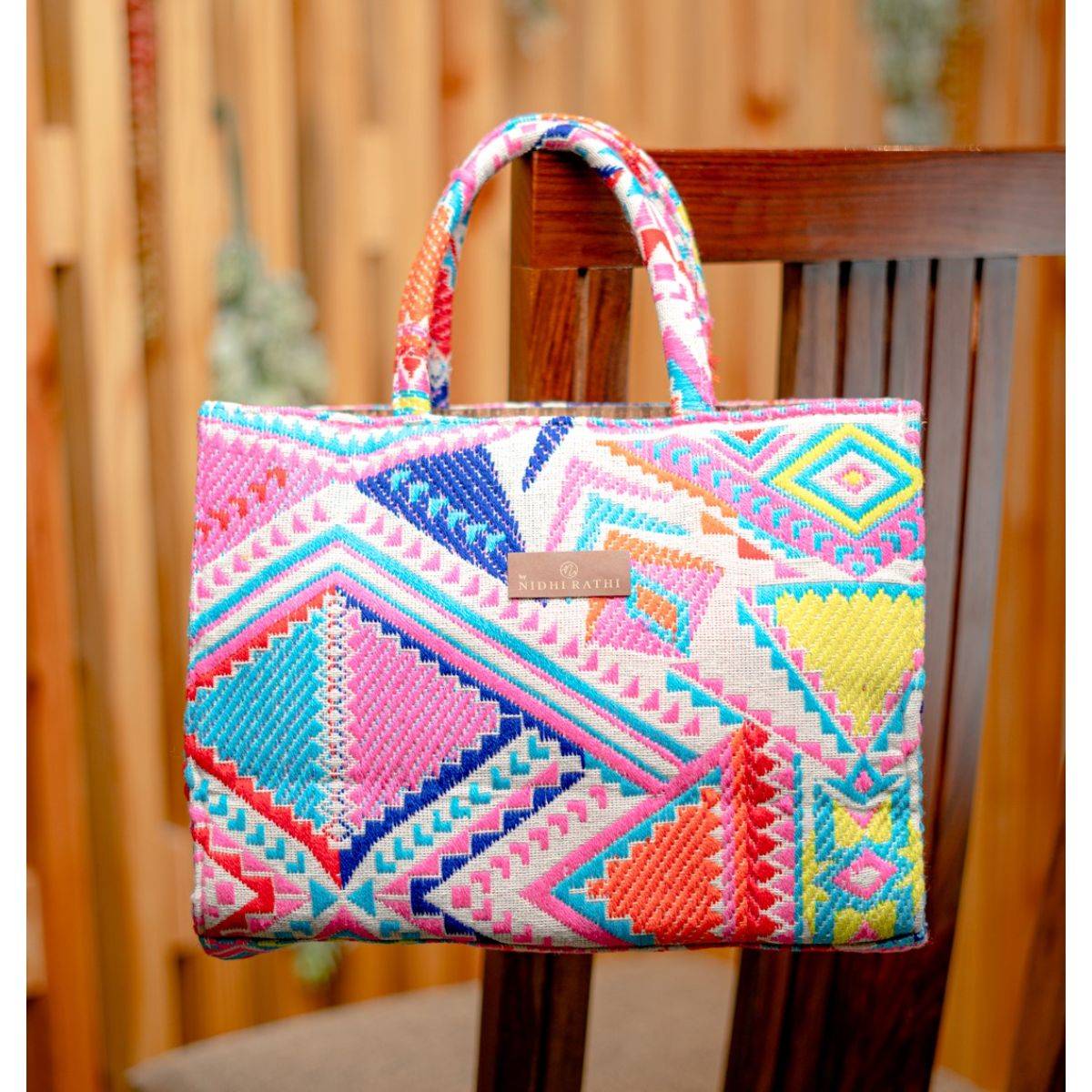 NR BY NIDHI RATHI Multi-Color Embroidered Casual Structured Handbag With Detachable Strap