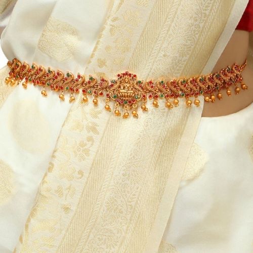 Accessher Traditional Gold Plated Temple Jewellery with Goddess Lakshmi  Waist Belt - Main Image