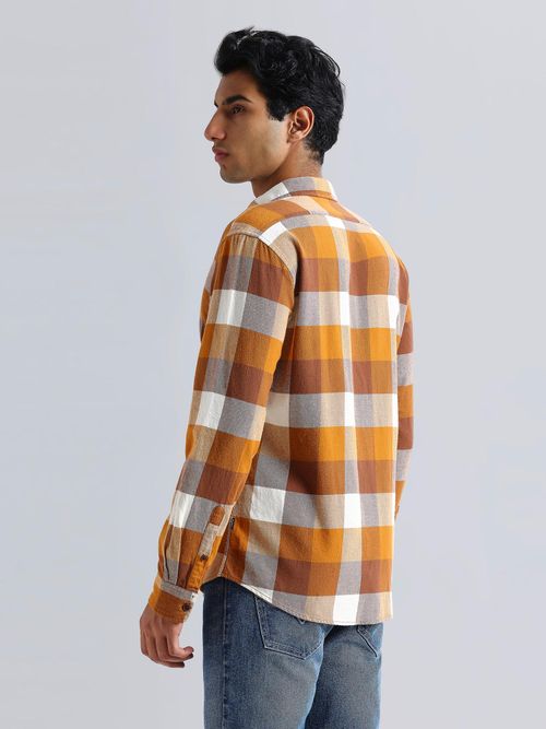 Buy Pepe Jeans Men Mustard Checks Regular Fit Casual Shirt Online