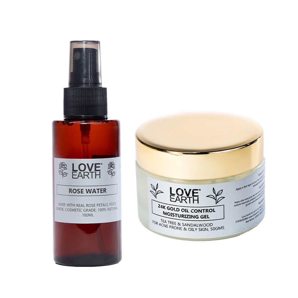 Love Earth Rose Water Gulab Jal Toner + 24k Gold Oil Moisturizing Gel