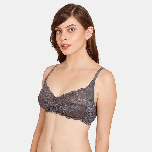 Buy Zivame Rosaline Everyday Single Layered Non Wired 3-4th Coverage Lace  Bra - Forged Iron Online