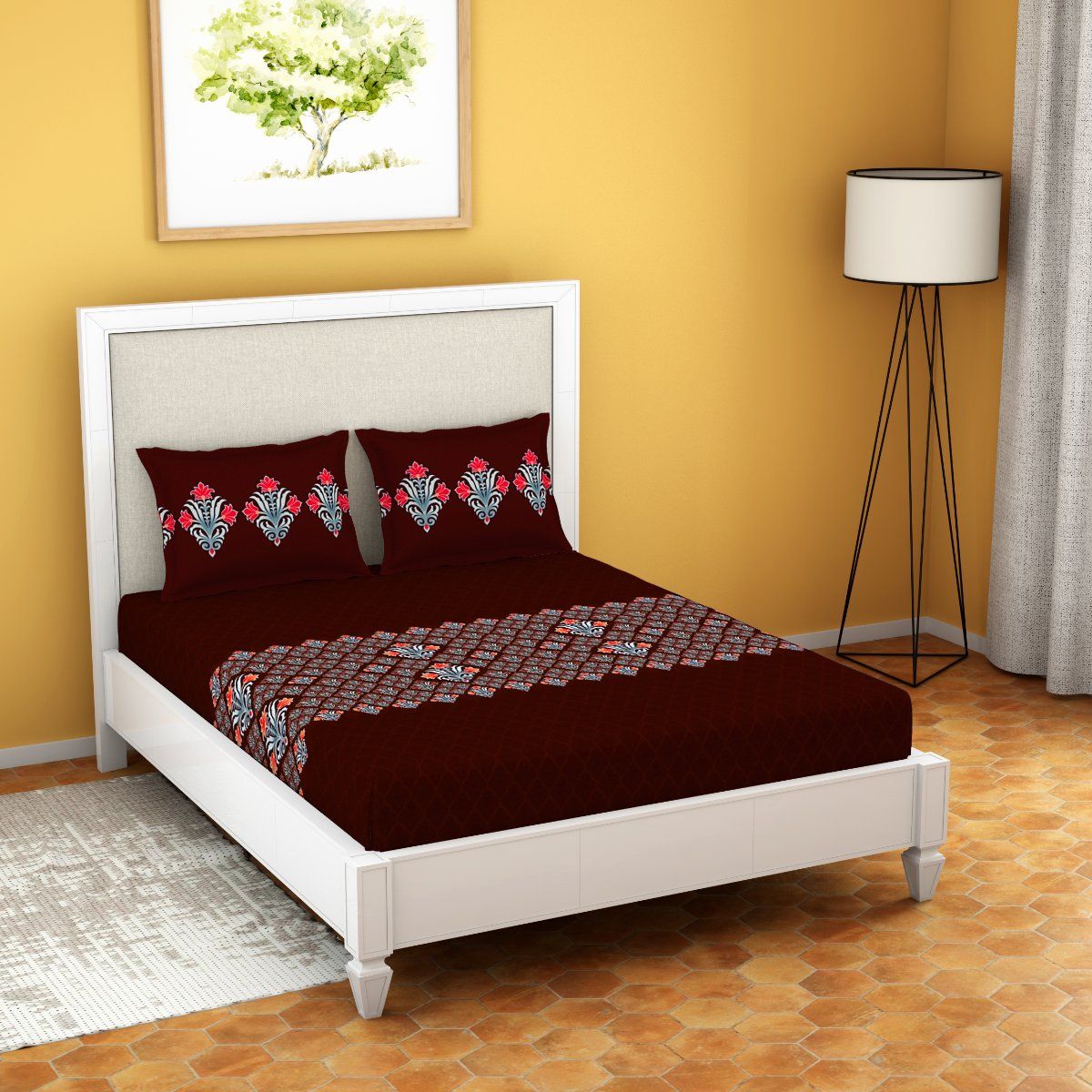 Buy Welspun 100 COTTON Fitted Bedsheet SOFT FEEL SKIN SAFE FESTIVE Online