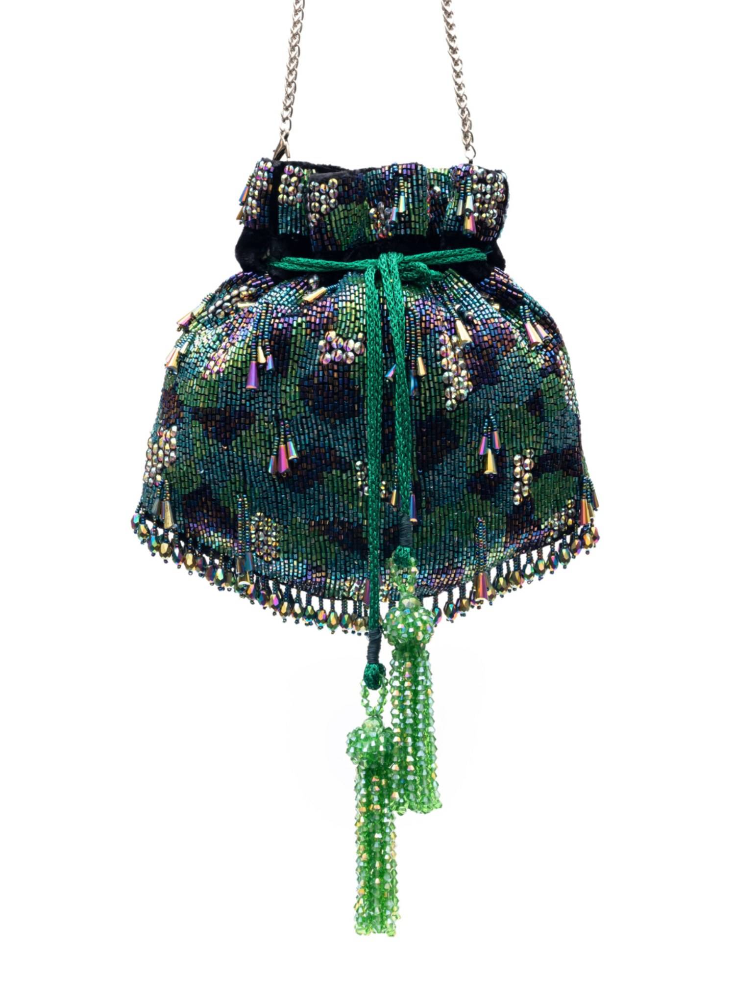 SG By Sonia Gulrajani Farah Green Embellished Drawstring Potlis