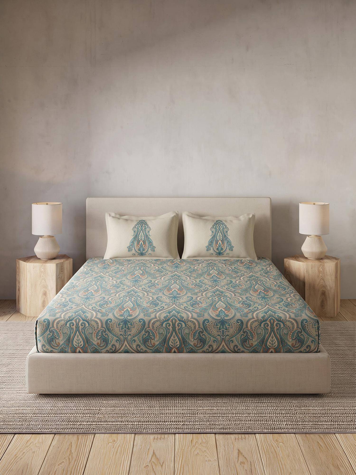 Ddecor Live Beautiful 100% Cotton Ethnic 145TC King Bedsheet With 2 Pillow Covers - Blue
