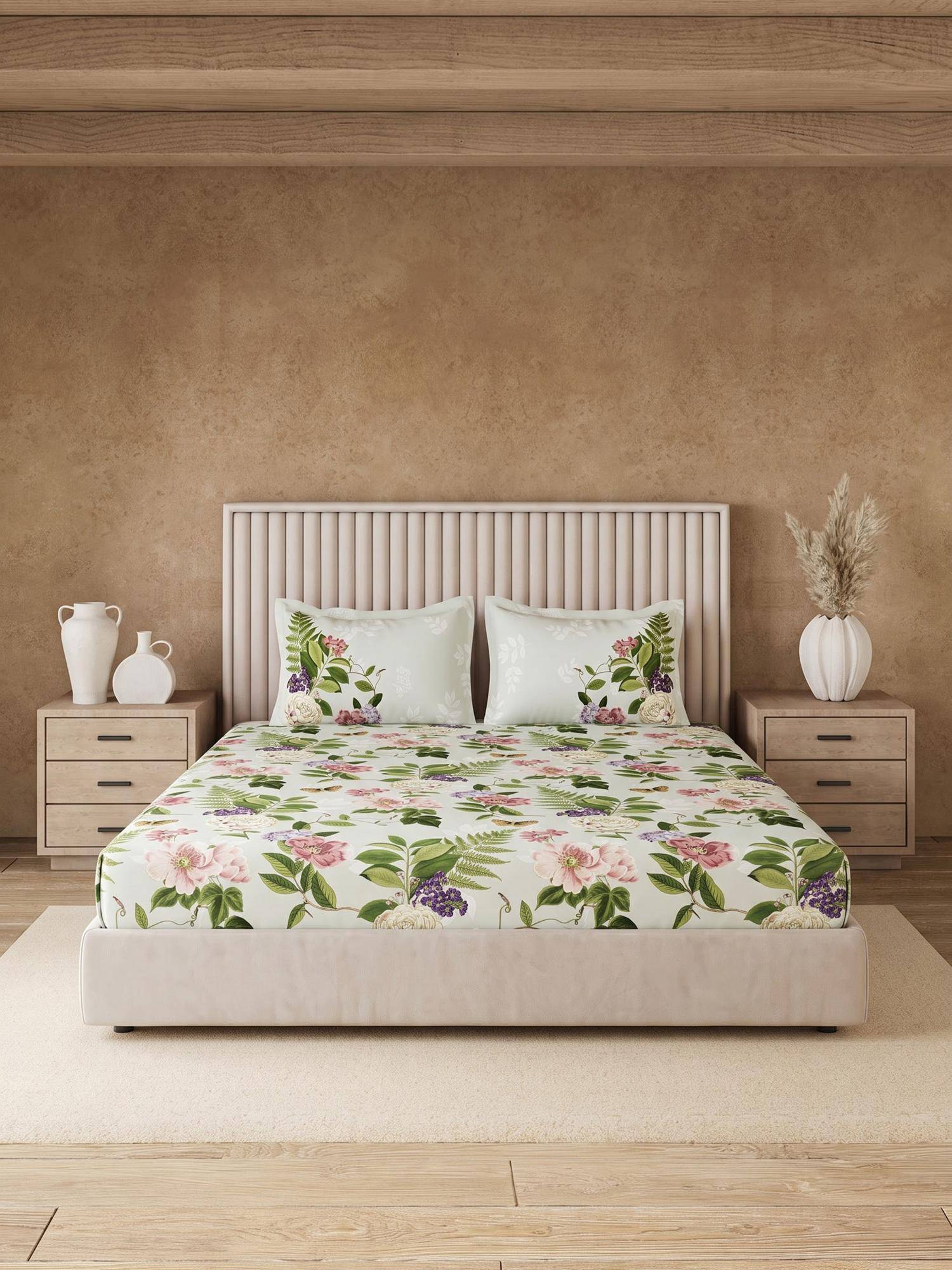 Ddecor Live Beautiful 100% Cotton Floral 145TC Super King Bedsheet With 2 Pillow Covers - Pink