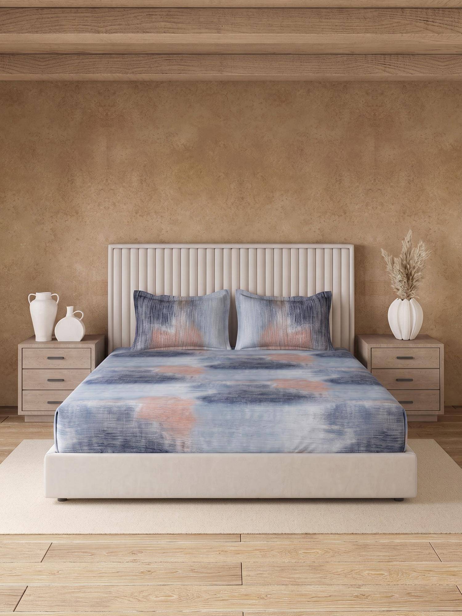 Ddecor Live Beautiful 100% Cotton Abstract 145TC Super King Bedsheet With 2 Pillow Covers - Blue