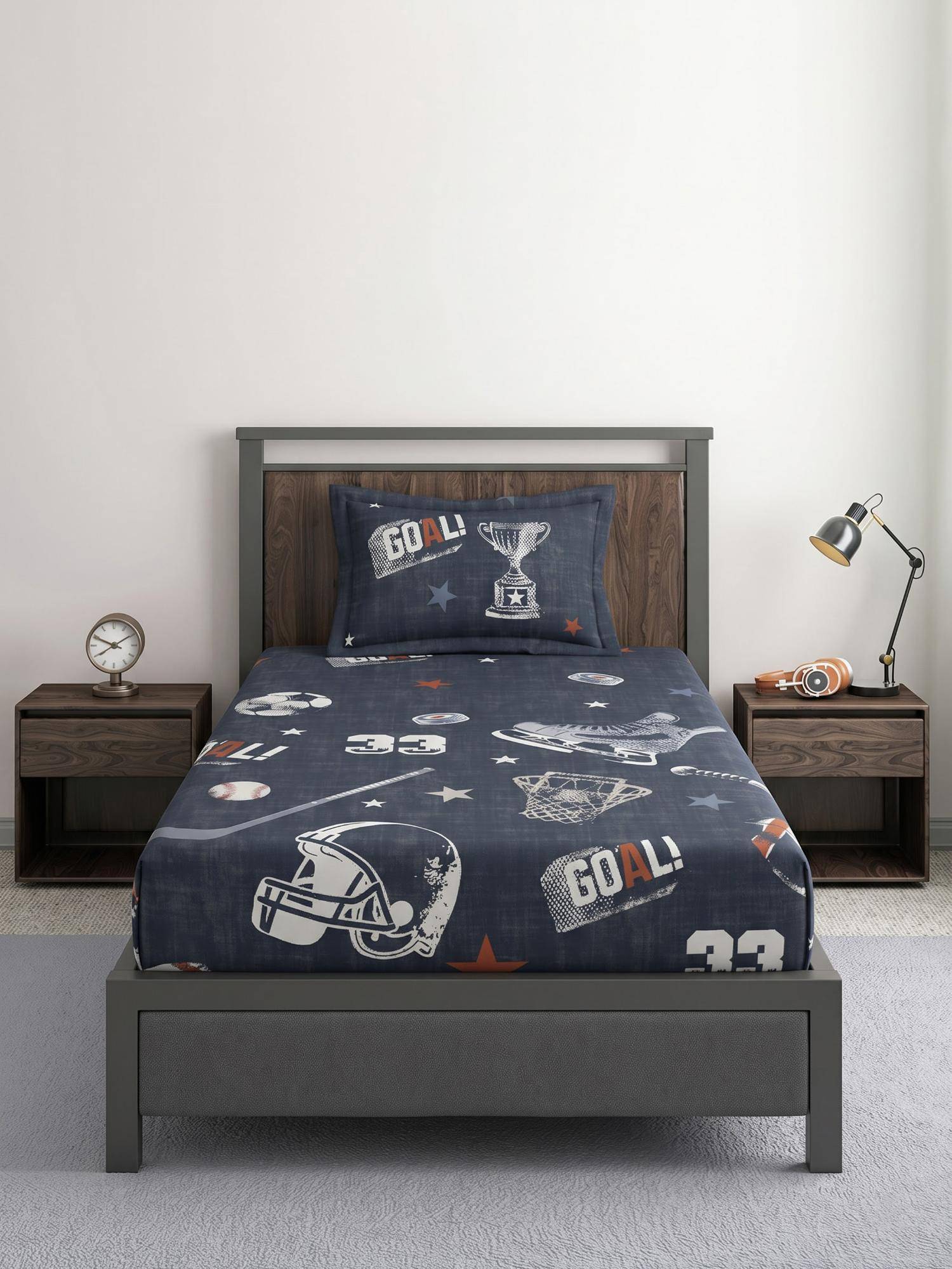 Ddecor Live Beautiful 100% Cotton Graphic 145TC Single Bedsheet With Pillow Cover - Blue