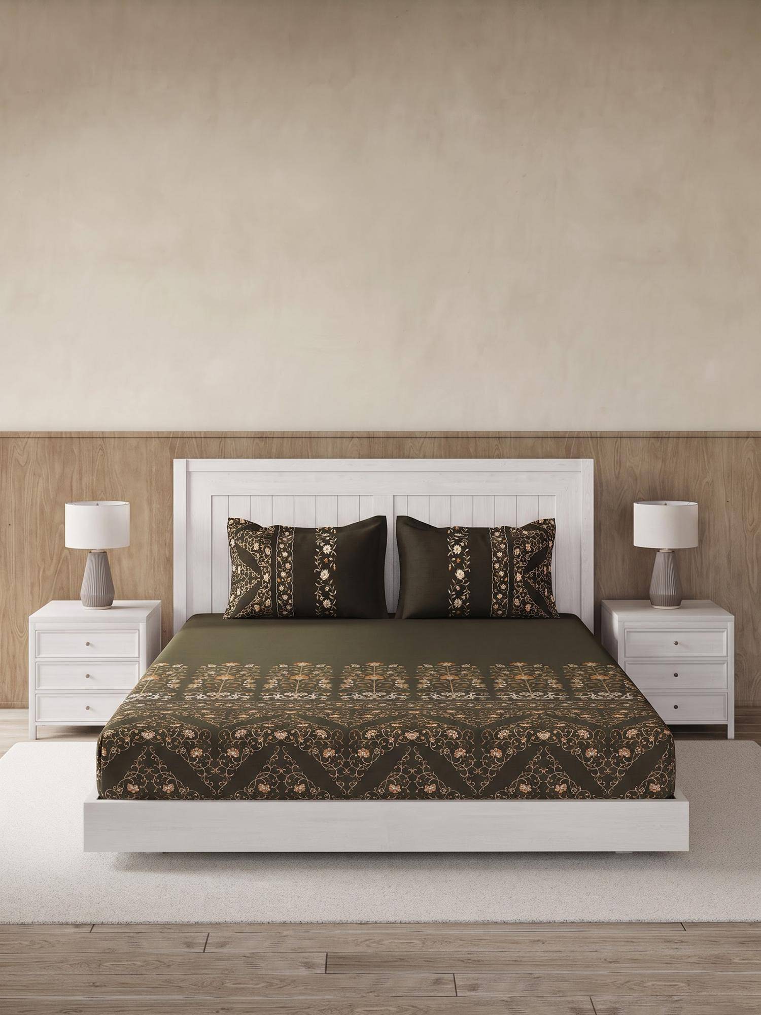Ddecor Live Beautiful 100% Cotton Ethnic 145TC Super King Bedsheet With 2 Pillow Covers - Brown