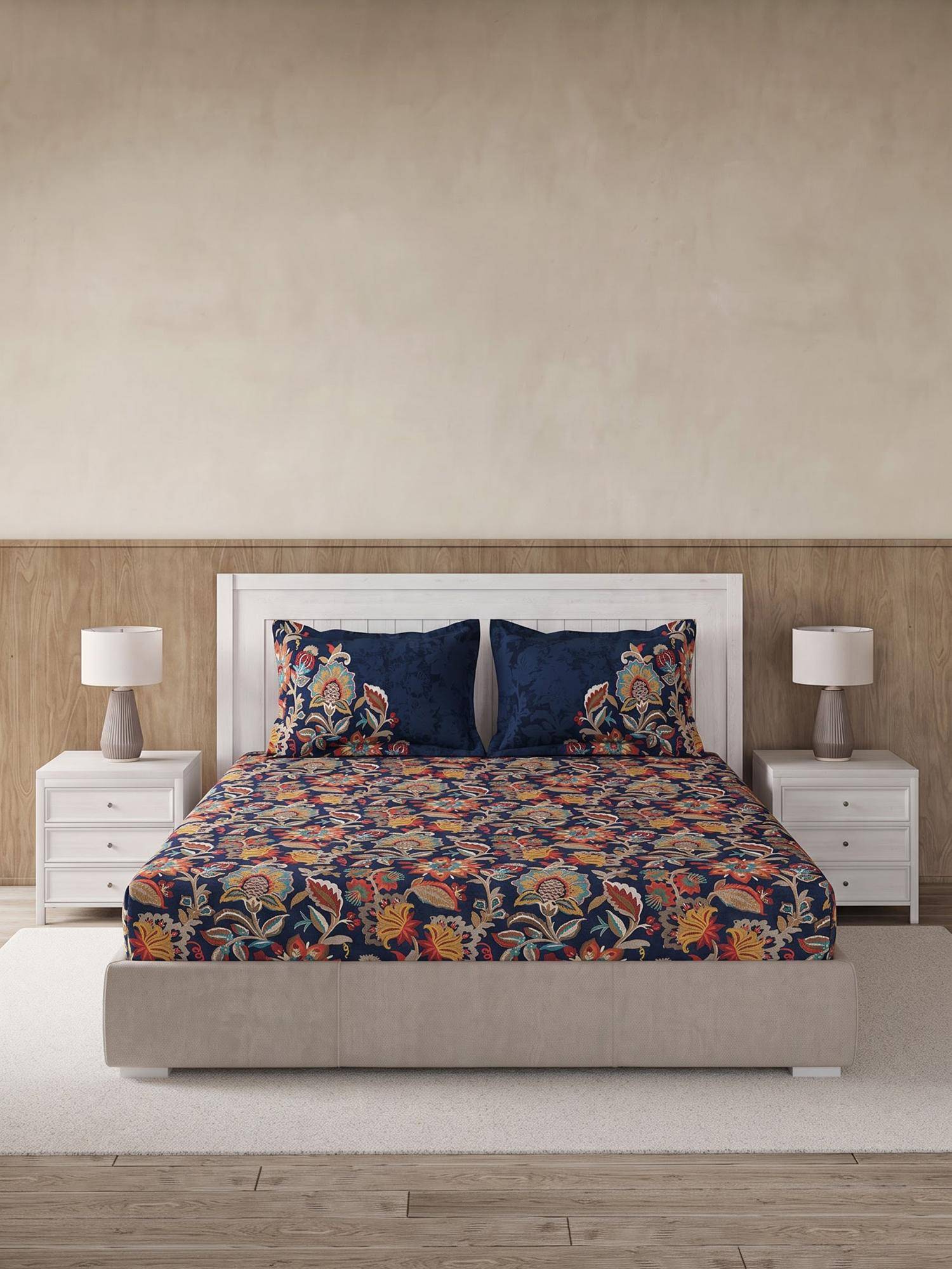 Ddecor Live Beautiful 100% Cotton Ethnic 145TC Super King Bedsheet With 2 Pillow Covers - Blue