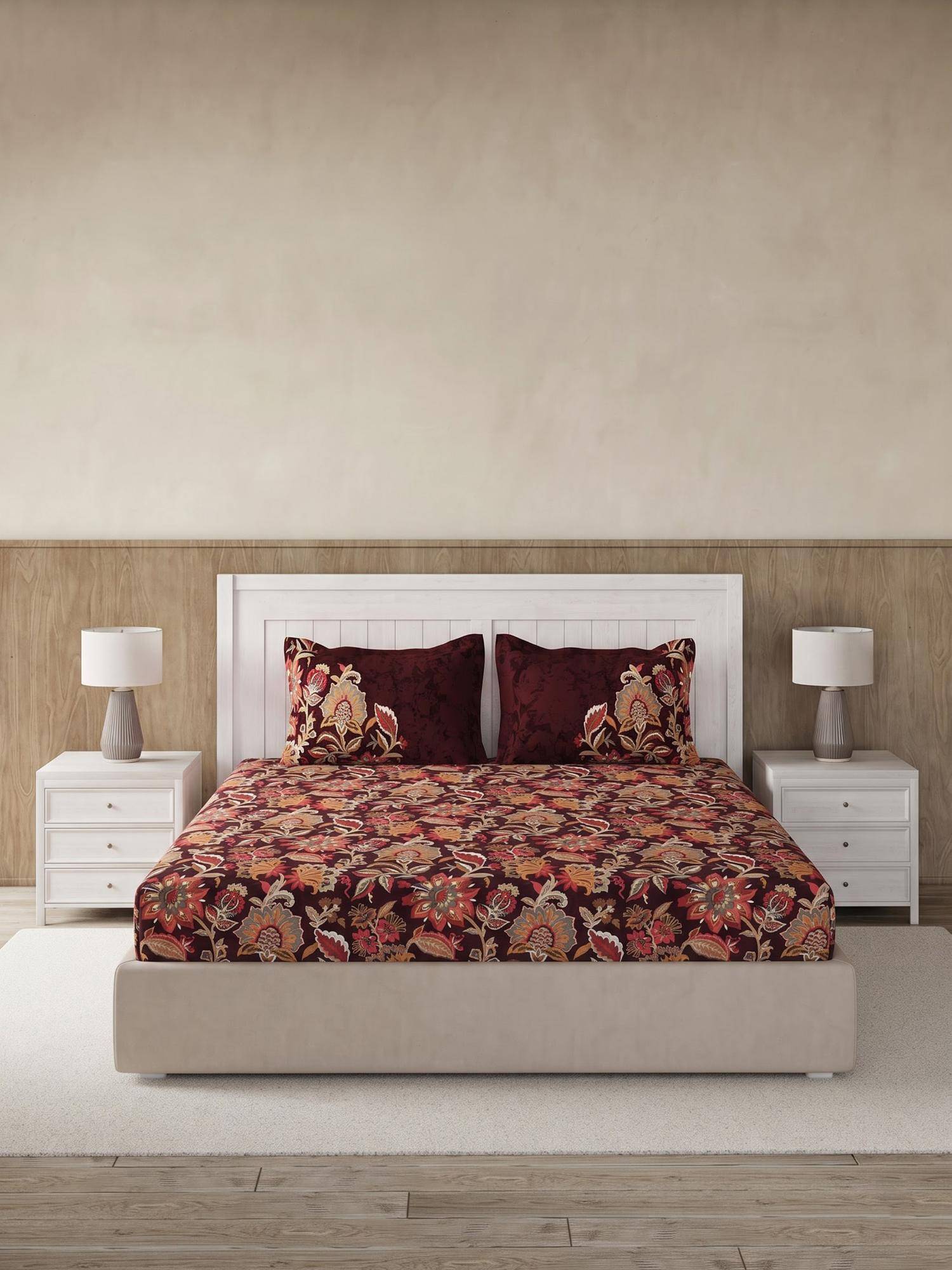 Ddecor Live Beautiful 100% Cotton Ethnic 145TC Super King Bedsheet With 2 Pillow Covers - Red