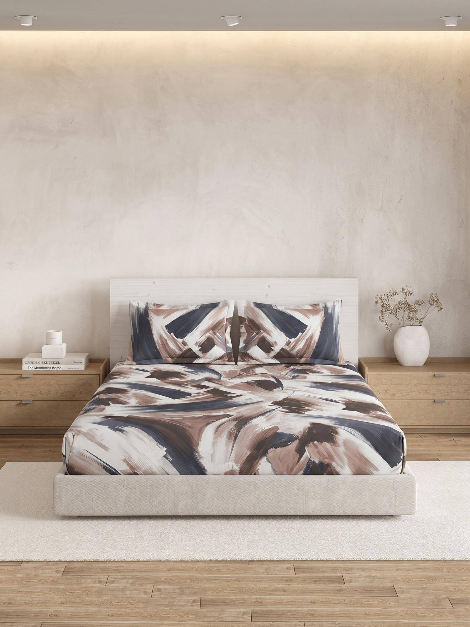 Ddecor Live Beautiful 100% Cotton Abstract 180TC Super King Bedsheet With 2 Pillow Covers - Blue