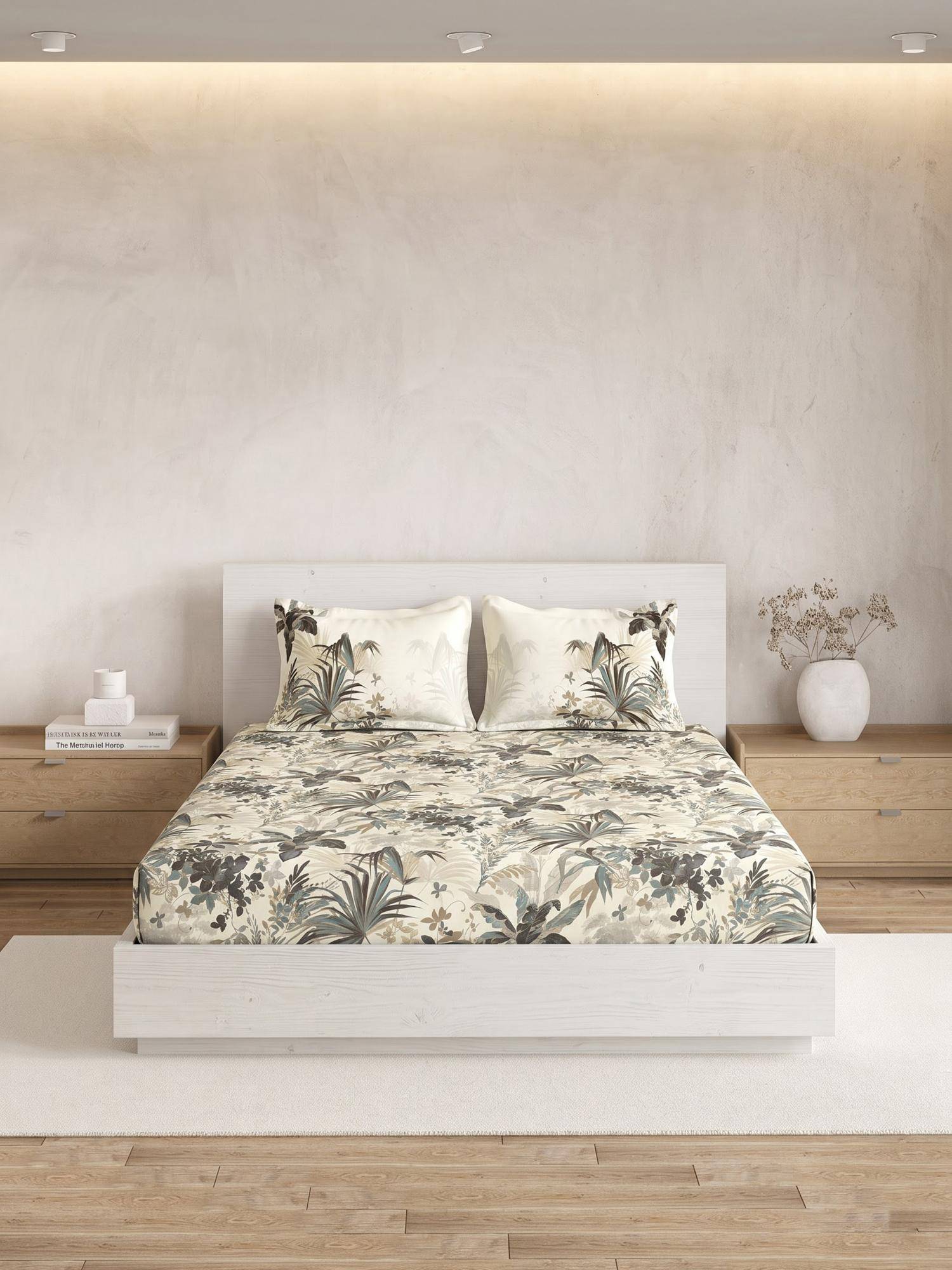 Ddecor Live Beautiful 100% Cotton Floral 180TC Super King Bedsheet With 2 Pillow Covers - Green