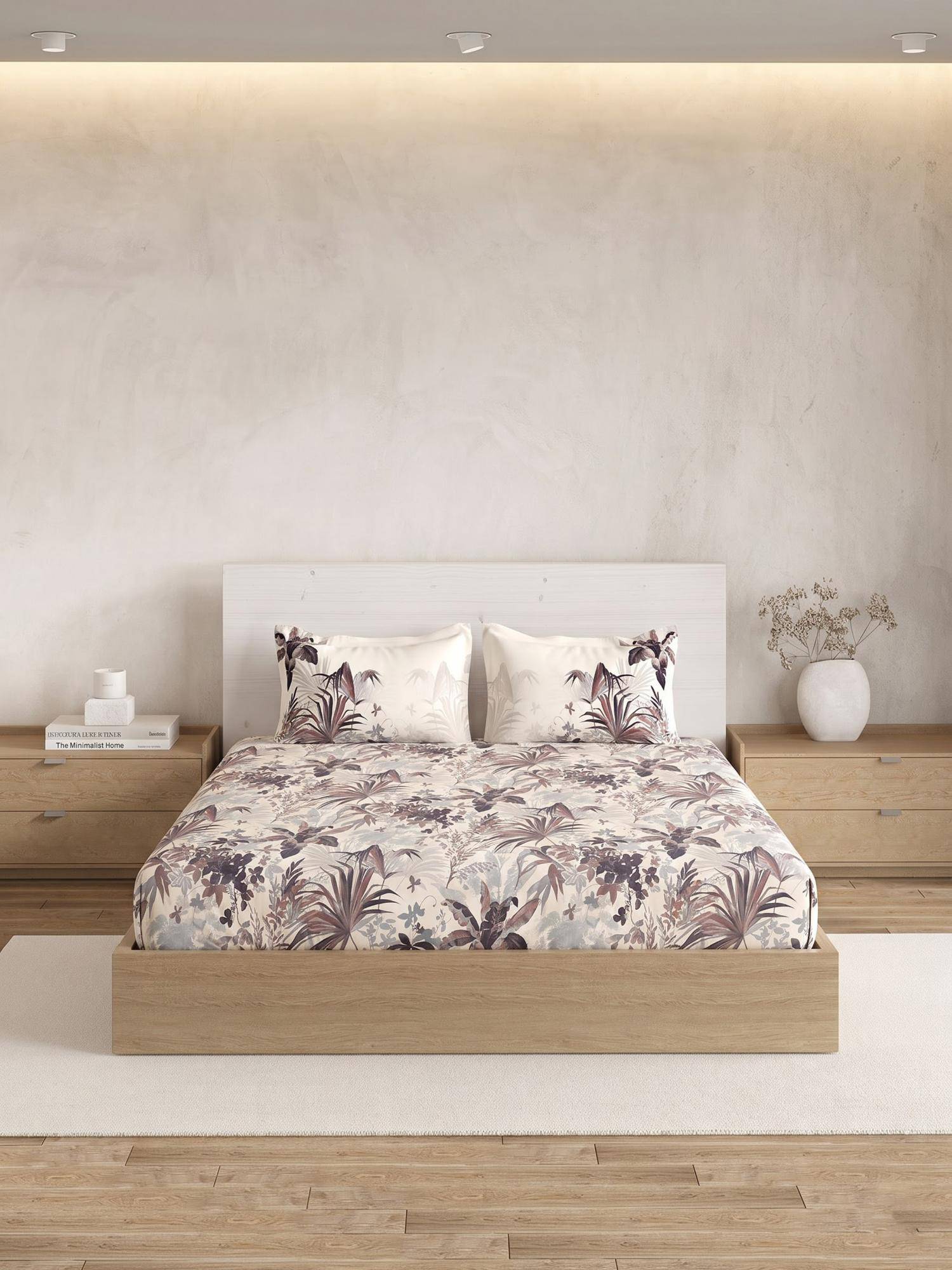 Ddecor Live Beautiful 100% Cotton Floral 180TC Super King Bedsheet With 2 Pillow Covers - Brown