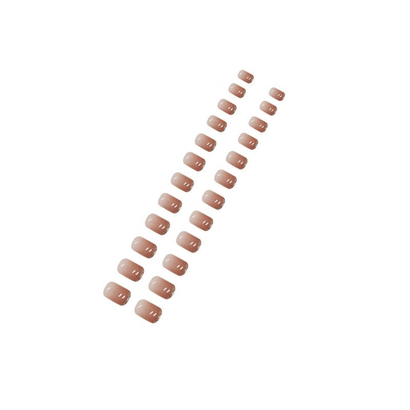 Rhe Cosmetics Nude Pink Glitter French Tip Press-On Nails – Glossy Short Square Artificial Nails