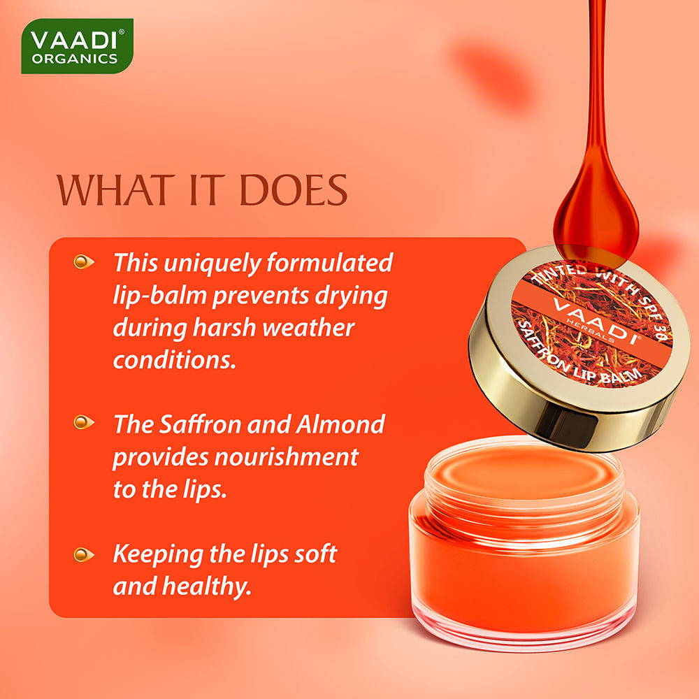 Buy Vaadi Herbals Tinted Saffron Lip Balm with SPF30 for Dry Chapped Sun Damaged Lips Online
