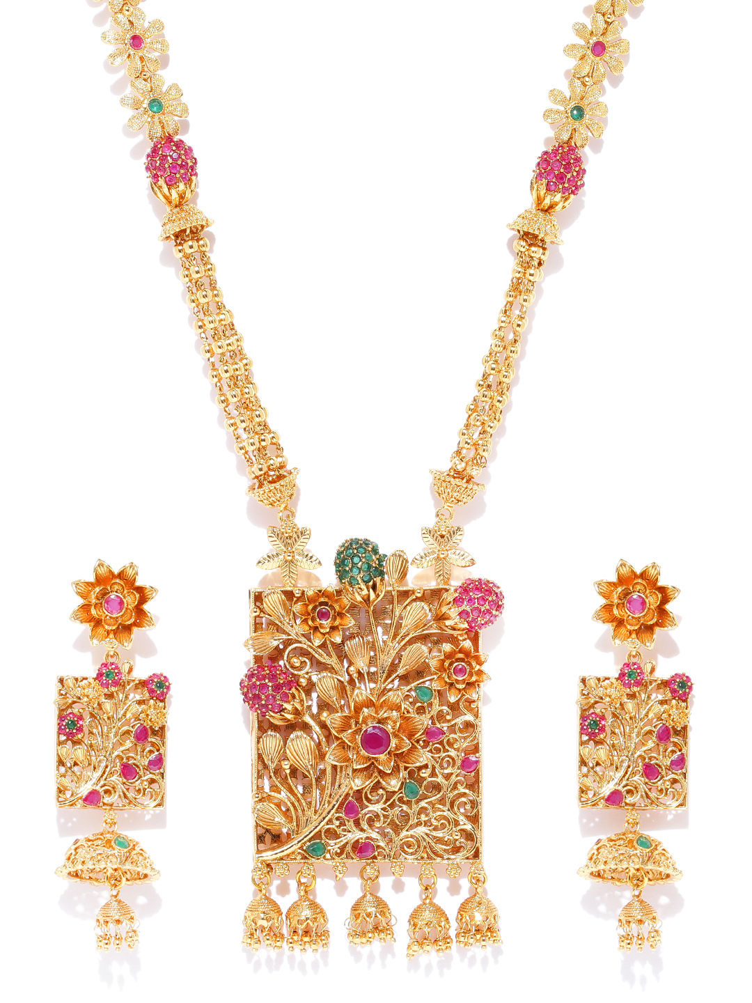 Buy Priyaasi Gold Plated Ruby And Emerald Studded With Pendant Royal