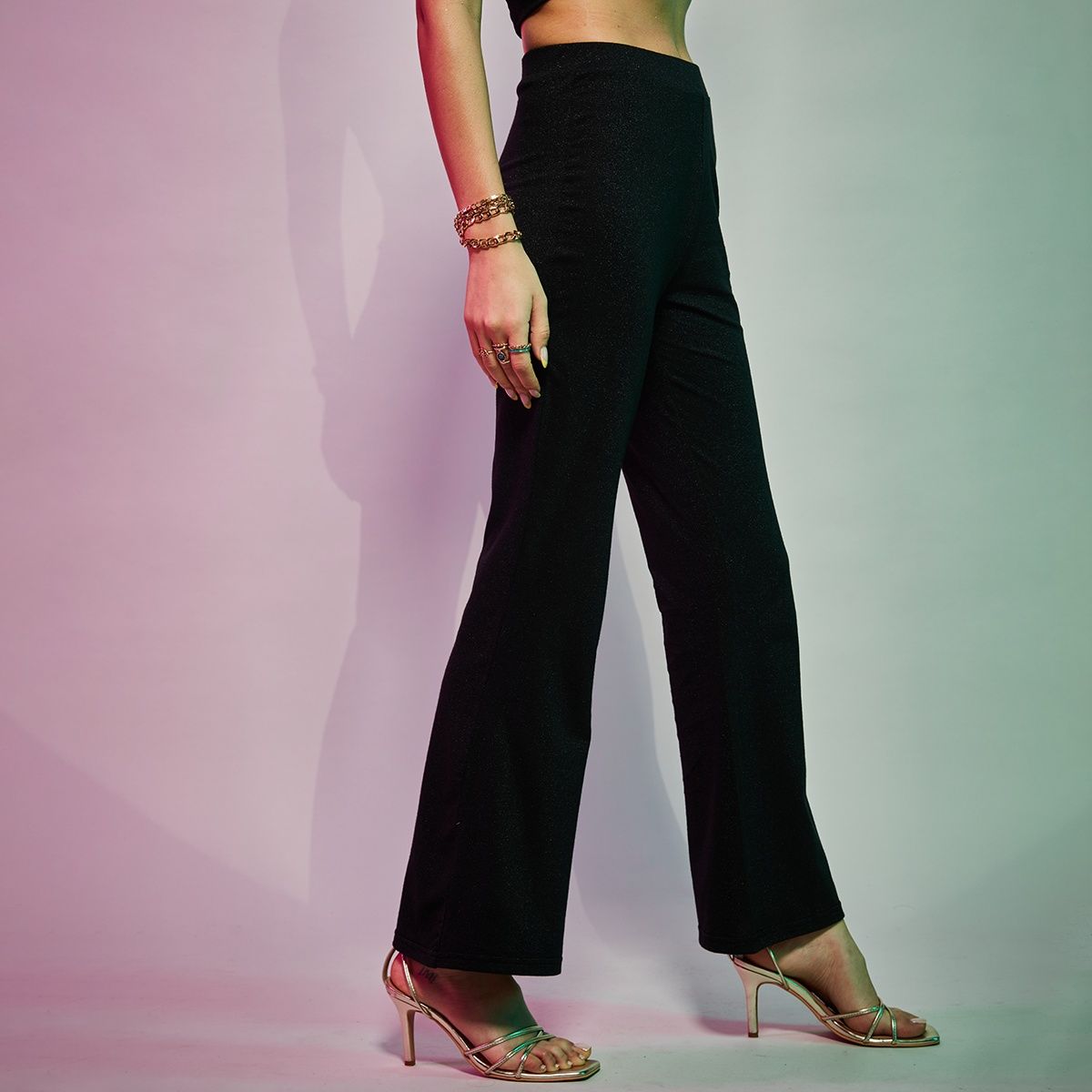 Buy RSVP by Nykaa Fashion Grey Shimmer Flared Pant Online