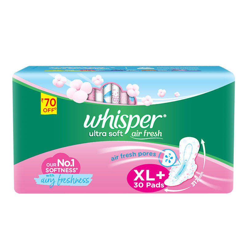 Whisper Ultra Soft Thin XL+ Sanitary PadsIrritation free, our 1 Softness with soft topsheet,20
