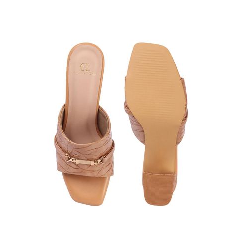 Buy Carlton London Women Textured Khaki Heel Sandals Online