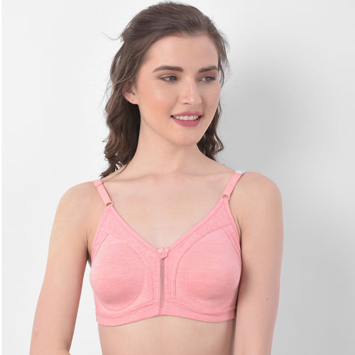 Clovia Women's Cotton Rich Solid Non-Padded Full Cup Wire Free T-Shirt Bra  - Light Pink