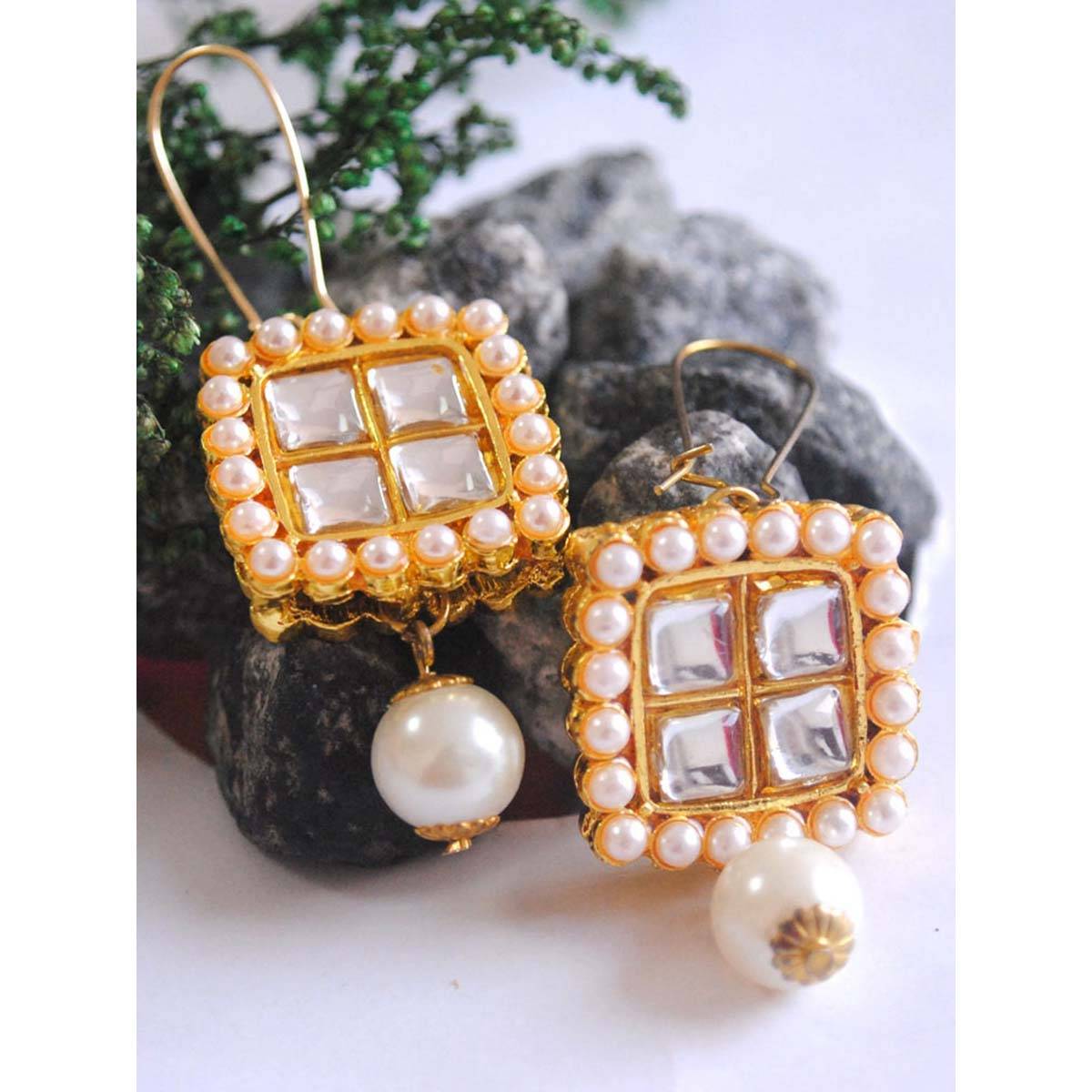BeAbhika Kundan Karigiri Drop & Dangler Earrings