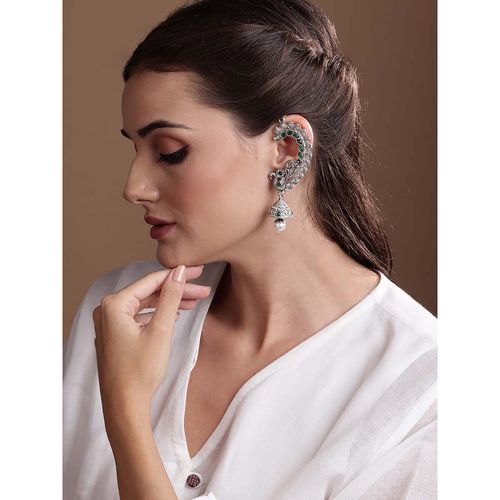 PANASH Silver Plated Peacock Oxidized Ear Cuffs Jhumka Earrings