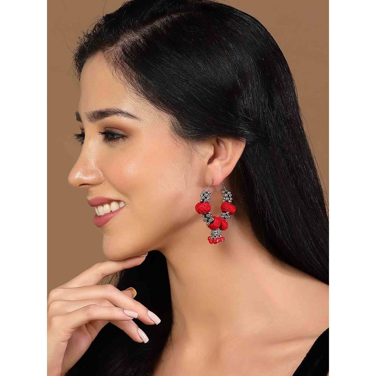PANASH Silver Plated Artificial Beads Oxidized Bird Shaped Drop Earrings