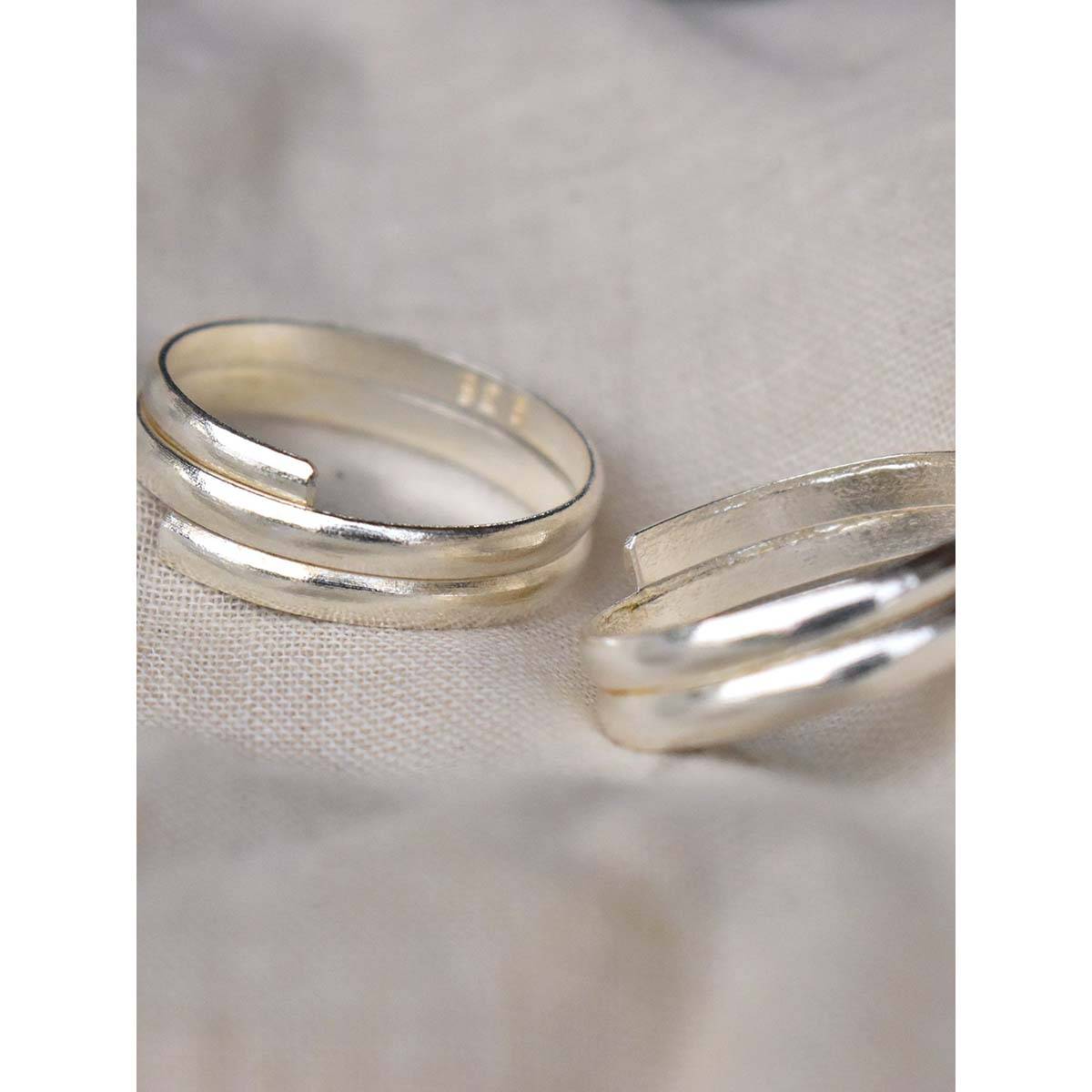 BeAbhika Double Stacked Adjustable Sterling Silver Toe Ring Pair